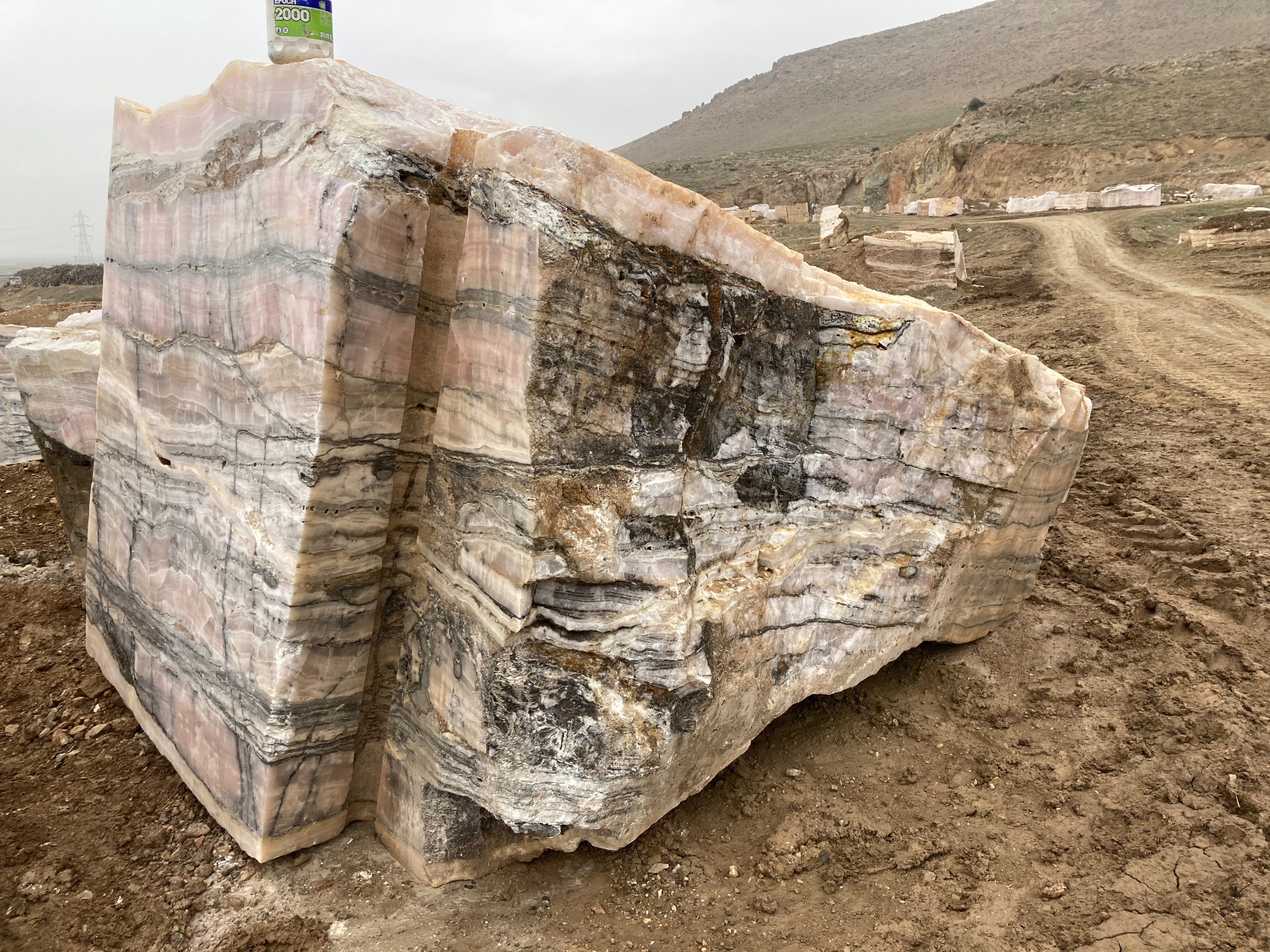 Pink onyx block at the quarry