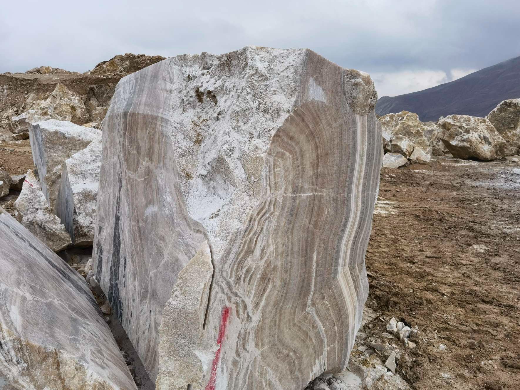 Travertine block ready for loading